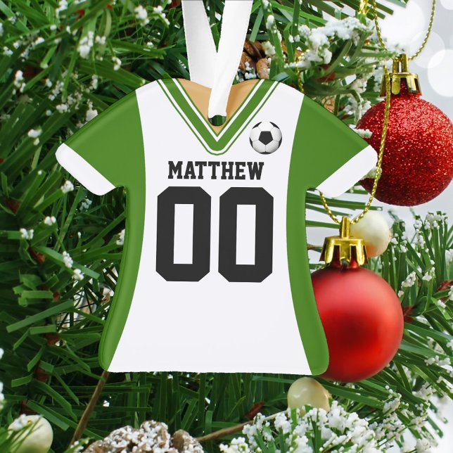 Personalised Green/White Soccer Jersey Ornament (Creator Uploaded)