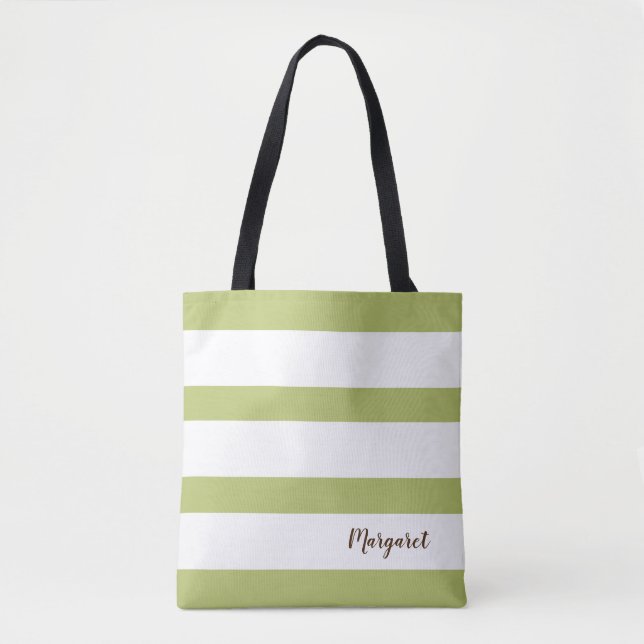 Personalised Green & White Striped  Tote Bag (Front)