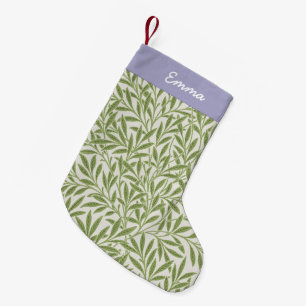 Personalised Green Willow Leaves Botanical Pattern Small Christmas Stocking