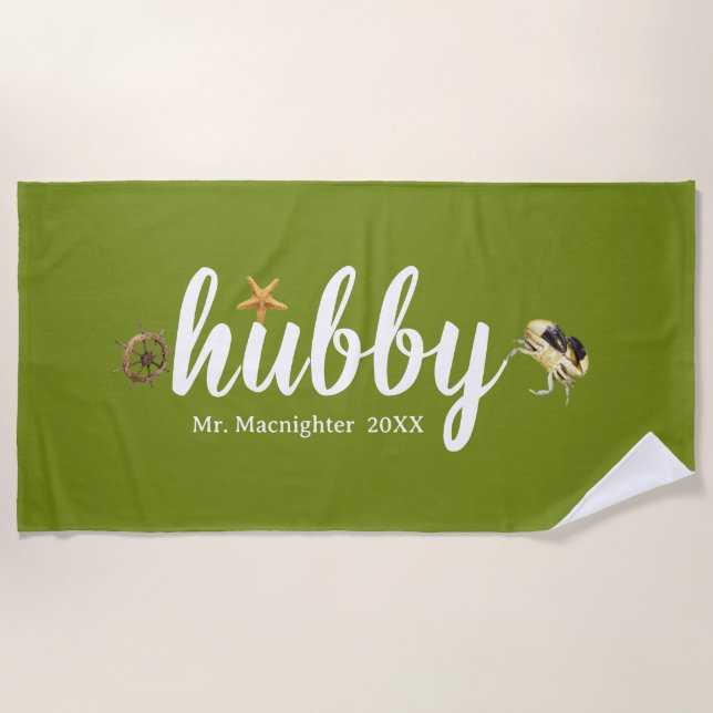 Personalised Green with Ocean Creatures Beach Towel (Front)