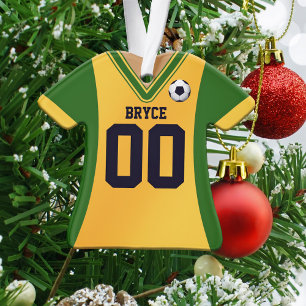 Personalised Green/Yellow Soccer Jersey Ornament