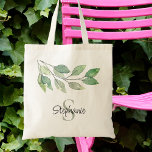 Personalised Greenery<br><div class="desc">This personalised tote bag is decorated with botanical watercolor foliage in shades of green. 
Easily customisable with your name and monogram. Original Watercolor © Michele Davies.</div>