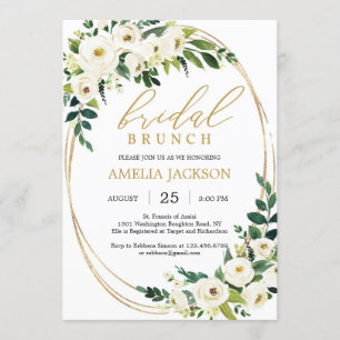 Personalised greenery and gold bridal brunch invitation