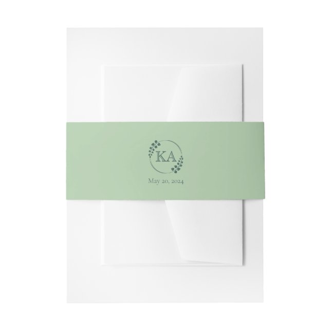 Personalised Greenery and Monogram Wedding Invitation Belly Band (Front Example)