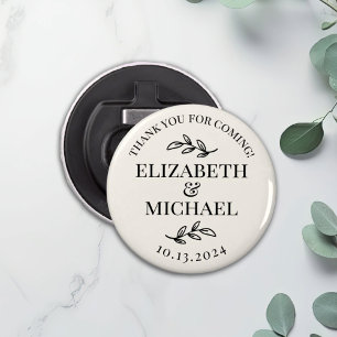 Personalised Greenery Branch Wedding Favour Button Bottle Opener
