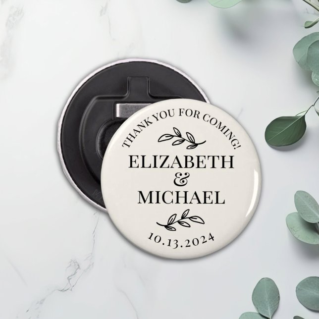 Personalised Greenery Branch Wedding Favour Button Bottle Opener (Creator Uploaded)