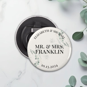 Personalised Greenery Branch Wedding Favour Button Bottle Opener