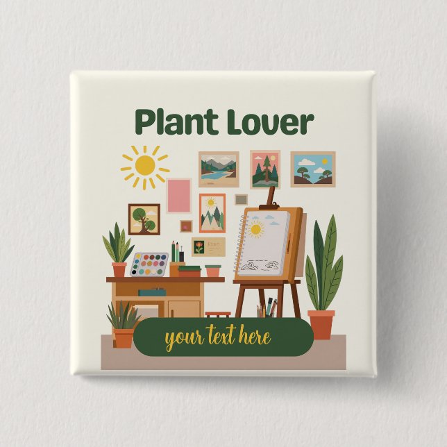Personalised Greenery & Creative Workspace Design 15 Cm Square Badge (Front)