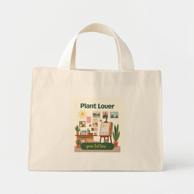 Personalised Greenery & Creative Workspace Design Mini Tote Bag (Front)