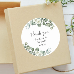 Personalised Greenery Eucalyptus Wedding Thank You Classic Round Sticker