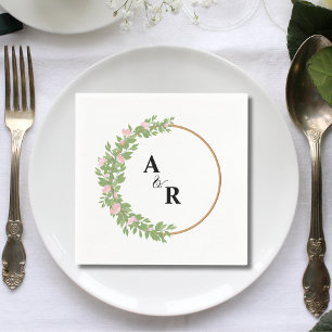 Personalised Greenery Floral Circle Wedding Paper Napkin