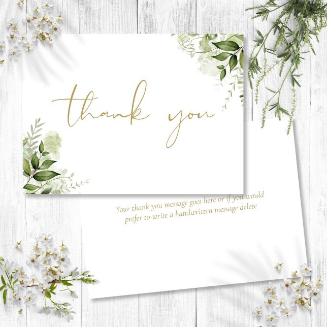 Personalised Greenery Floral Elegant Gold Script Thank You Card (Personalized Greenery Floral Elegant Gold Script Thank You Card)