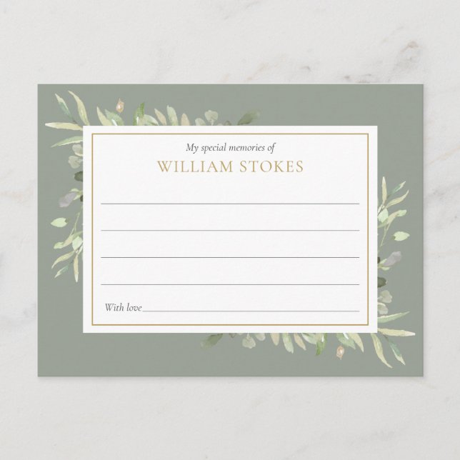 Personalised Greenery Funeral Share A Memory Card (Front)