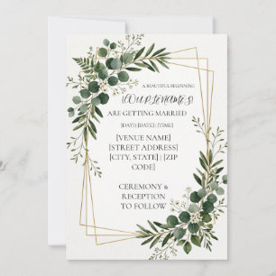 Personalised Greenery Gold Geometric Wedding Invitation