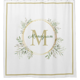 Personalised greenery gold wreath  shower curtain