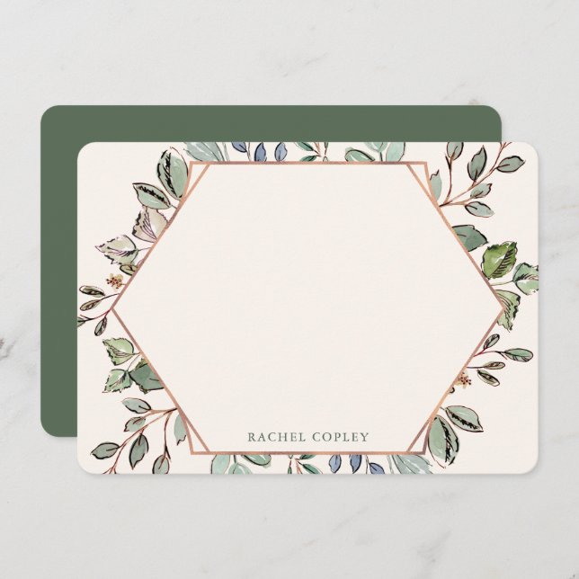 Personalised Greenery Leaves Elegant Stationery Card (Front/Back)