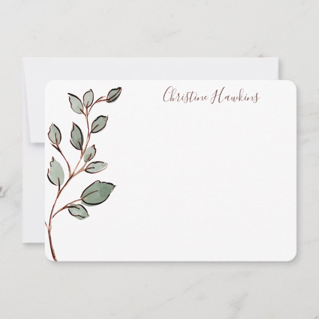 Personalised Greenery Leaves Rustic Stationery Card (Front)