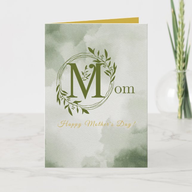 Personalised Greenery Monogram Mum Mothers Day Card (Front)