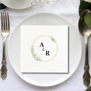 Personalised Greenery Monogram Wedding Cocktail Napkin