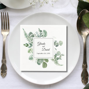 Personalised Greenery Succulent Dusty Wedding Napkin