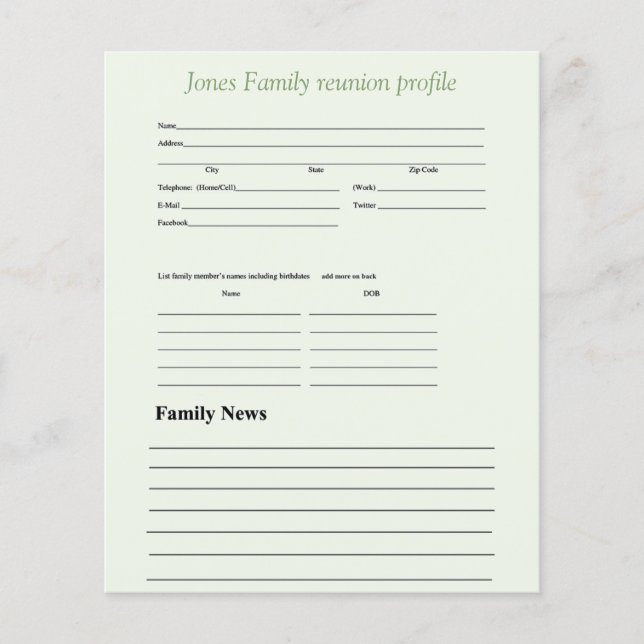 Personalised greenery theme family profile  (Front)