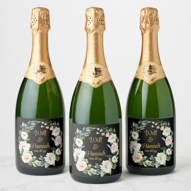 Personalised Greenery Wedding Reception Champagne Sparkling Wine Label (Bottles)