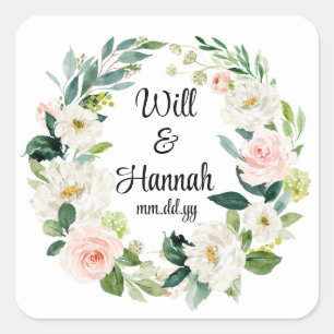 Personalised Greenery Wedding Reception Favour Square Sticker