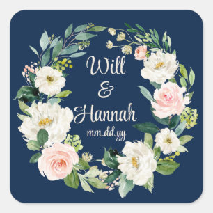 Personalised Greenery Wedding Reception Favour Square Sticker