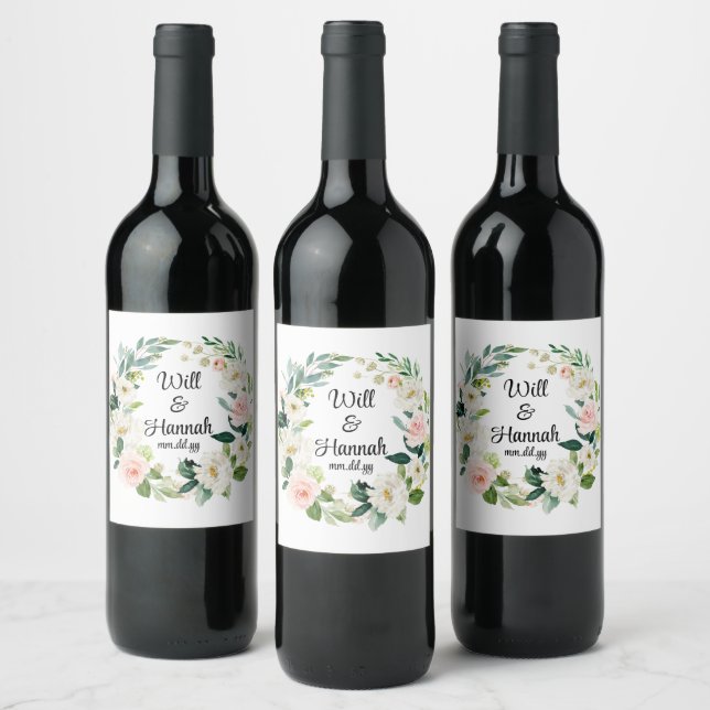 Personalised Greenery Wedding Reception for Table Wine Label (Bottles)