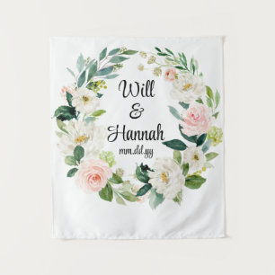 Personalised Greenery Wedding Reception Photo Prop Tapestry