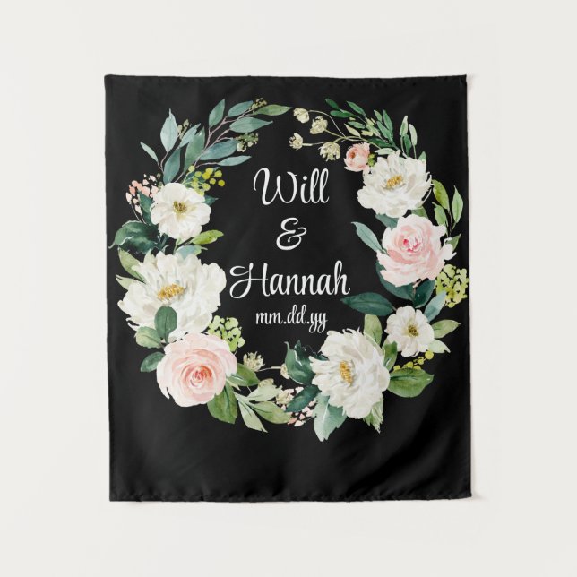 Personalised Greenery Wedding Reception Photo Prop Tapestry (Front)