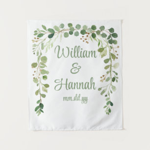Personalised Greenery Wedding Reception Photo Prop Tapestry
