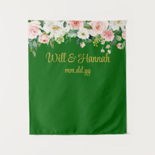 Personalised Greenery Wedding Reception Photo Prop Tapestry