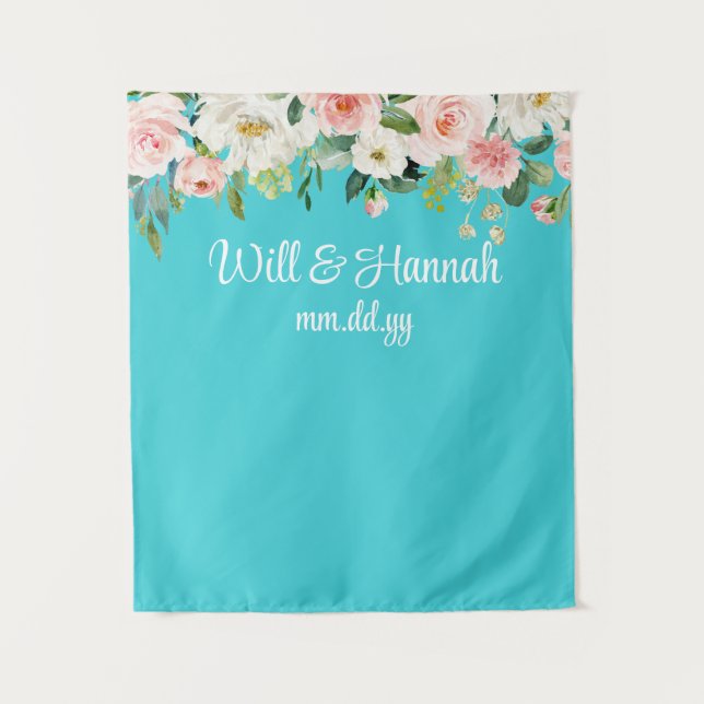 Personalised Greenery Wedding Reception Photo Prop Tapestry (Front)