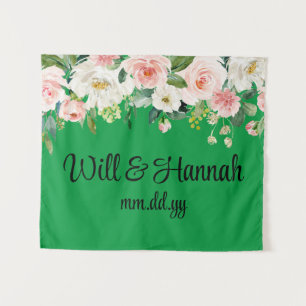 Personalised Greenery Wedding Reception Photobooth Tapestry