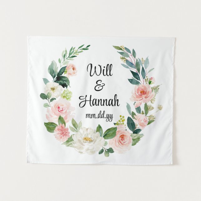 Personalised Greenery Wedding Reception Photobooth Tapestry (Front (Horizontal))