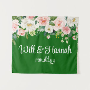 Personalised Greenery Wedding Reception Photobooth Tapestry