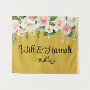 Personalised Greenery Wedding Reception Photobooth Tapestry