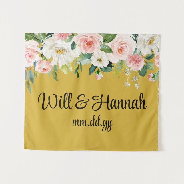 Personalised Greenery Wedding Reception Photobooth Tapestry (Front (Horizontal))