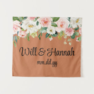 Personalised Greenery Wedding Reception Photobooth Tapestry