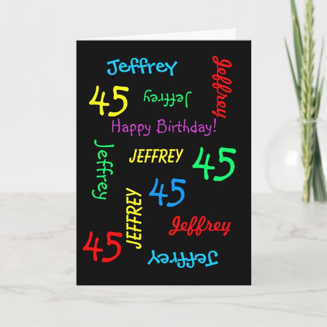 Personalised Greeting Card 45th Birthday, Black (Front)