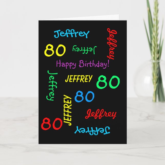 Personalised Greeting Card, Black, 80th Birthday Card (Front)