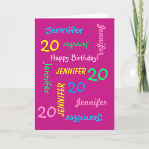 Personalised Greeting Card Name 20th Birthday Pink