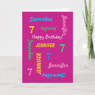 Personalised Greeting Card Name, 7th Birthday Pink
