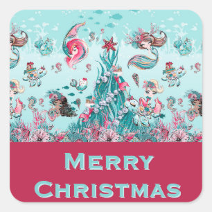 Personalised Greetings Mermaid and Friends Square Sticker