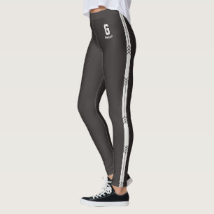 Personalised Grey Accents Neutral Stripes Monogram Leggings