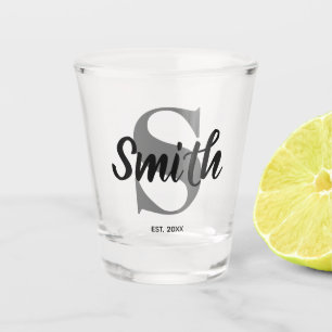 Personalised Grey and Black Family Monogram Shot Glass