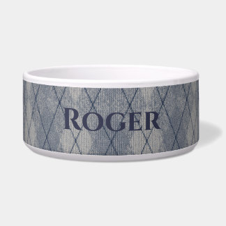 Personalised Grey and Blue Argyle Look Pet Food