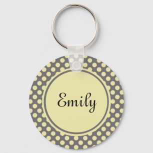 Personalised Grey and Cream Polka Dot Keychain