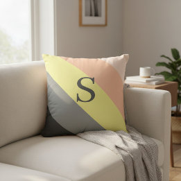 Personalised Grey and Peach Striped Monogram Cushion